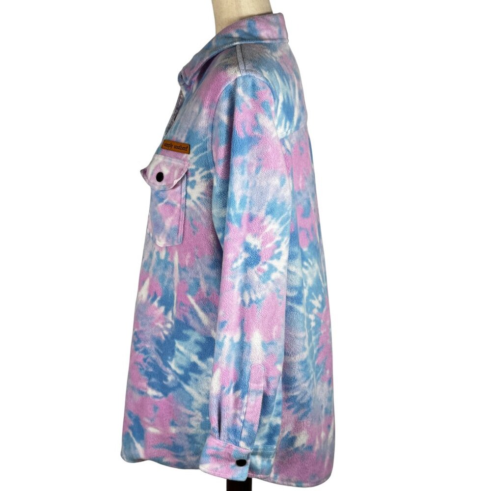 Simply Southern Collection Blue & Pink Tie Dye Snap Front Shirt Shacket Size S - Picture 5 of 11